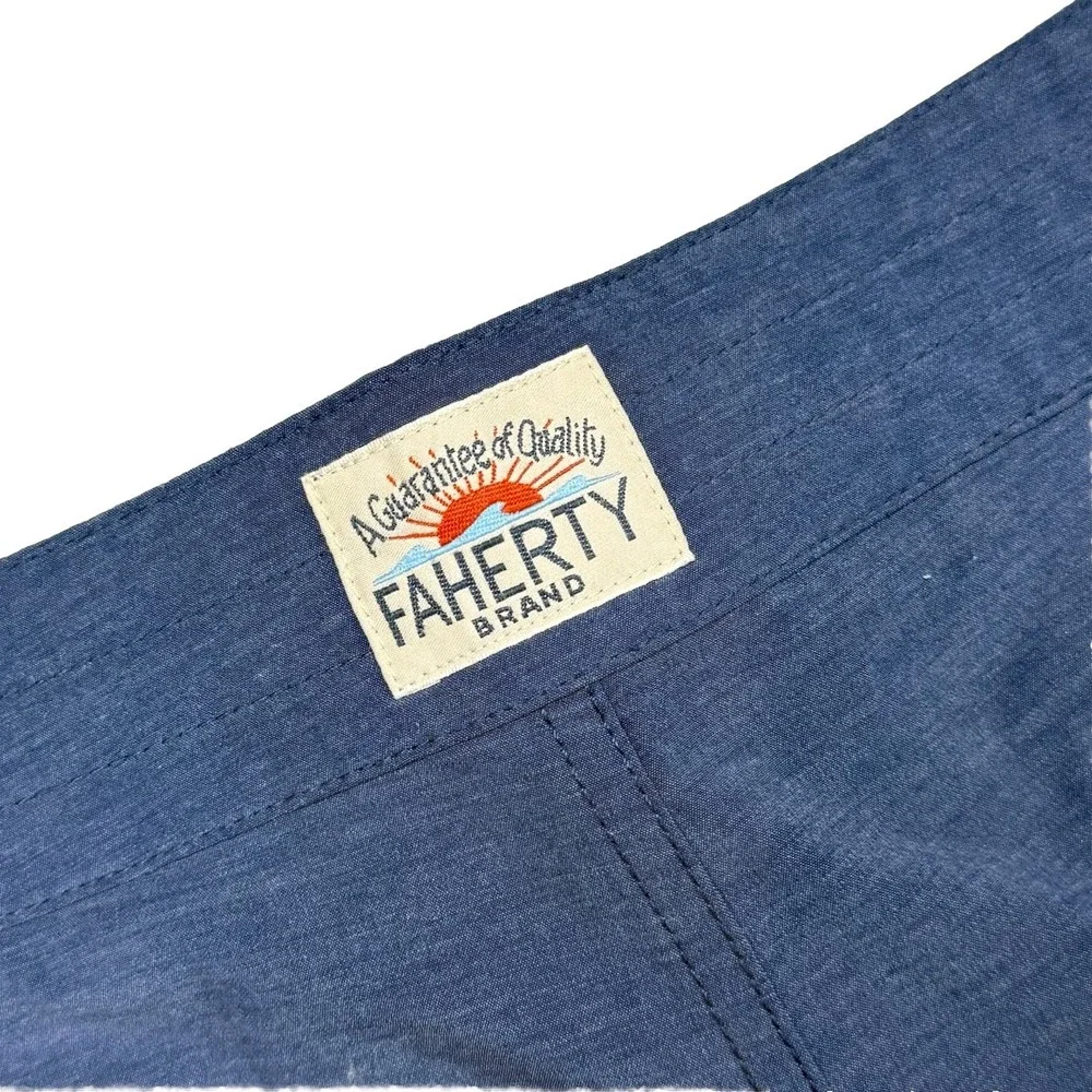 Faherty Surf Board Shorts Mens 38‎ Blue Stripe Trim Swim Wear Beach Casual 7